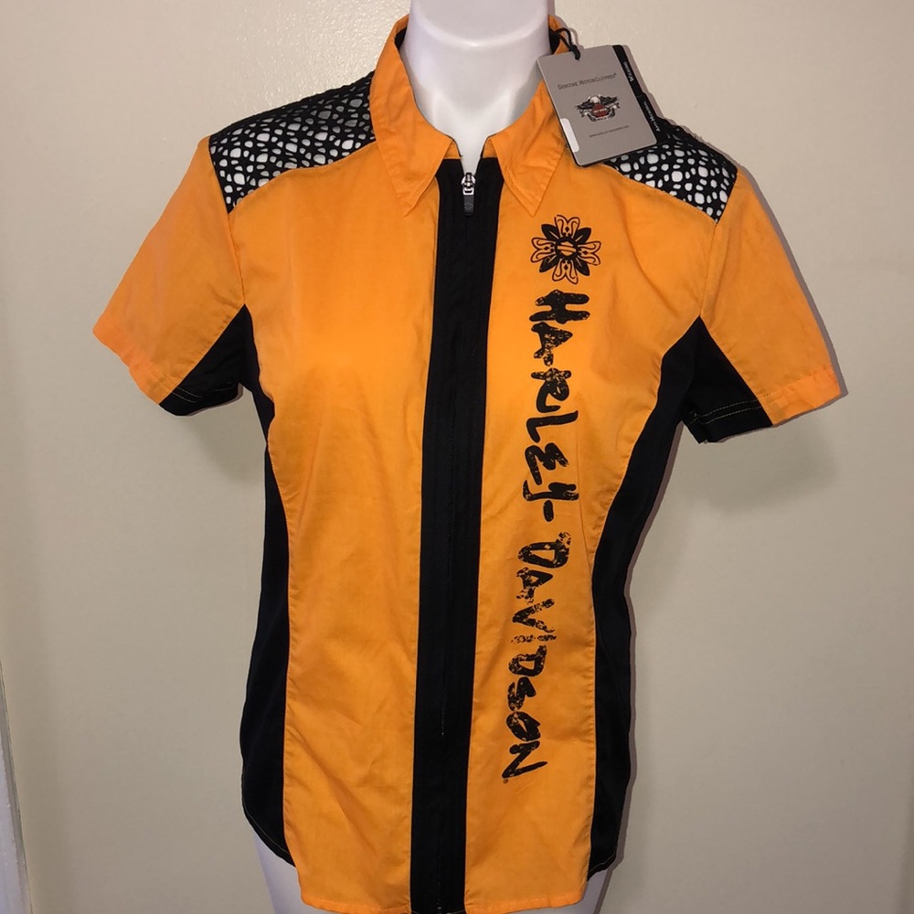 HARLEY DAVIDSON Yellow & Black Zip Front Wicking Anti-Microbial Collar S…